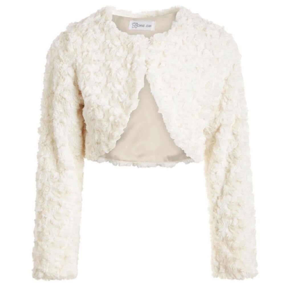 NEW  Bonnie Jean Girls Size 2T-6X Ivory Faux Fur Swirl Shrug Sweater